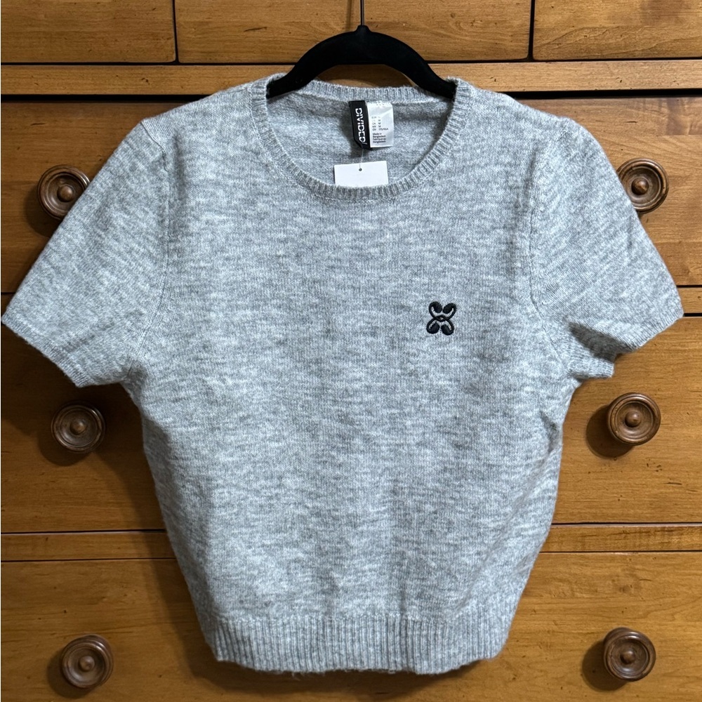 Divided Gray Fitted Ribbed Crop Hoodie